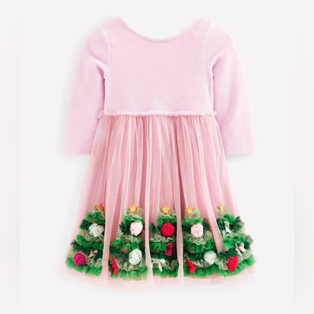 Mini Boden dress Christmas tree 3D applique velvet tulle long sleeve toddler